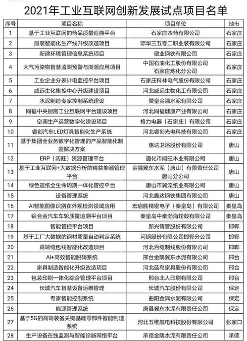 河北发布2021年工业互联网创新发展试点项目名单,沧州7项目在列